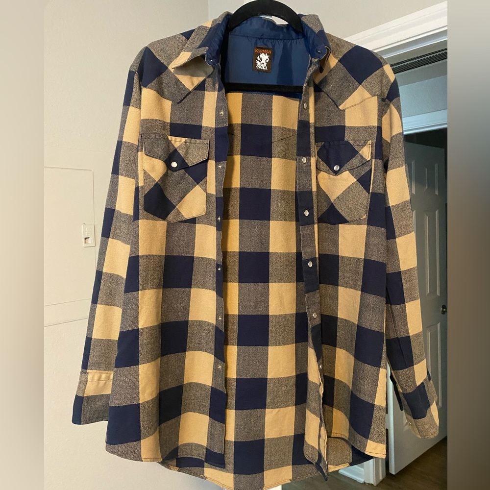 Plaid Shirt Jacket in Blue and Tan